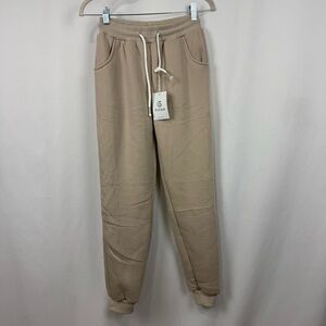 Flygo Women’s XS Tan Sherpa Fur Lined Jogger Sweatpants Warm And Cozy - NWT!